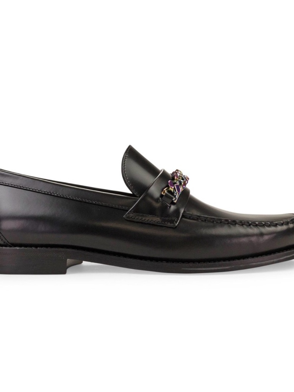 Men's Black Leather Chain-Accent Loafers - Picture 3 of 14